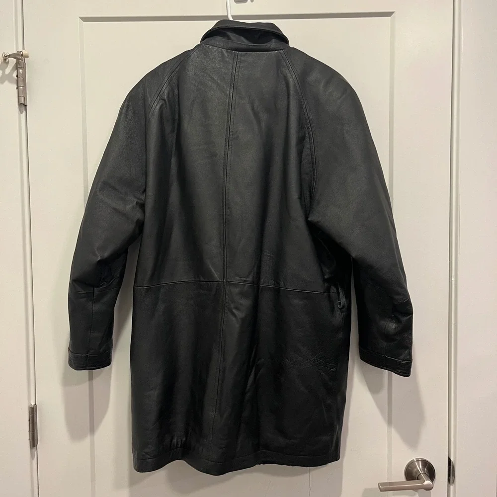 Wilsons The Leather Experts Mens Black Leather Quilted Lining Parka Jacket M